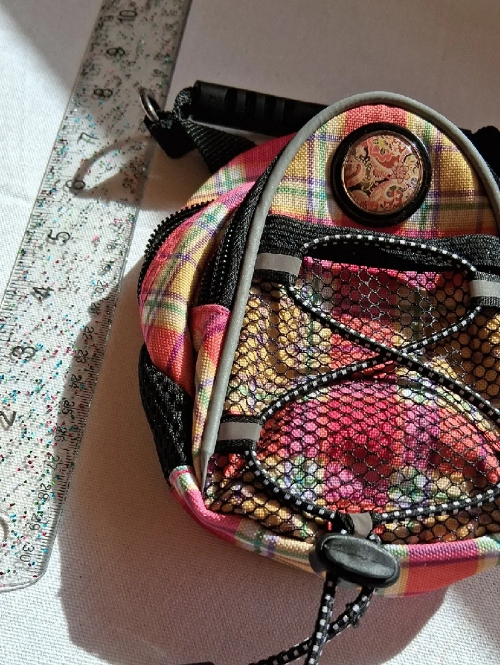 Mini Plaid Backpack Bag in Pink and Yellow